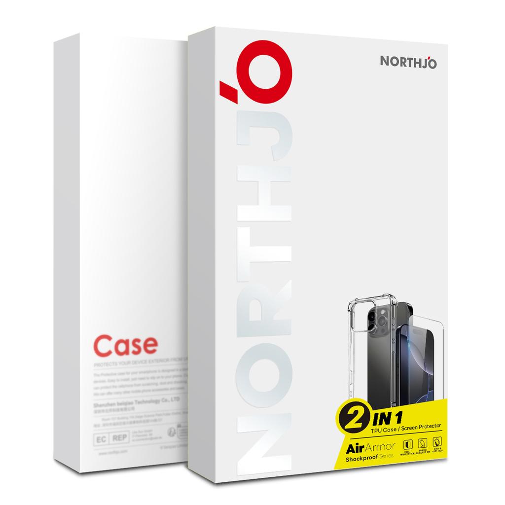 NORTHJO For iPhone 16 Plus Clear Phone Case Four Corner Shockproof TPU Cover with Tempered Glass