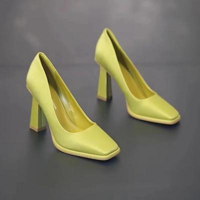 Модные женские туфли на высоком каблуке с квадратной головкой, толстый каблук с застежкой-молнией, профессиональные туфли-лодочки