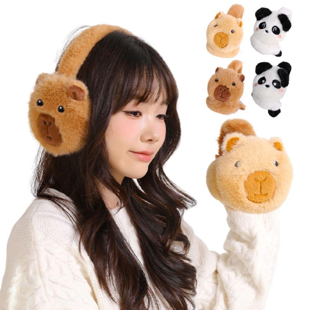 Thicken Panda Warm Earflaps Foldable Cold-proof Ear Mask Capybara Plush Earmuffs  Riding