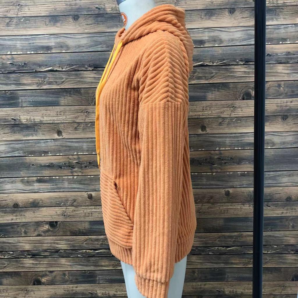 Женская толстовка больших размеров из утолщенного вельвета с длинным рукавом, однотонная толстовка с капюшоном и карманом-кенгуру