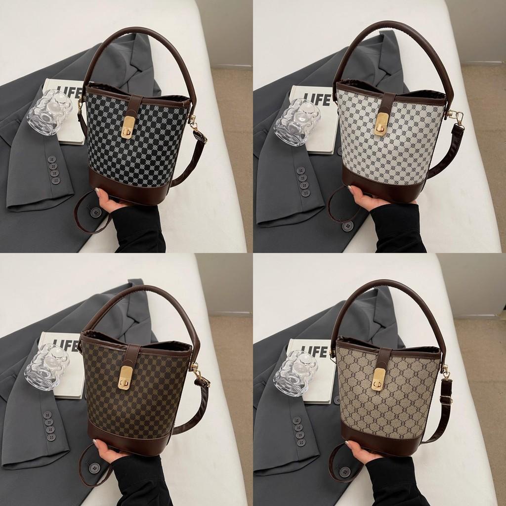 Trendy Women's Bucket Bag Stylish Retro Crossbody Satchel For Daily Use In Black Beige Coffee Khaki