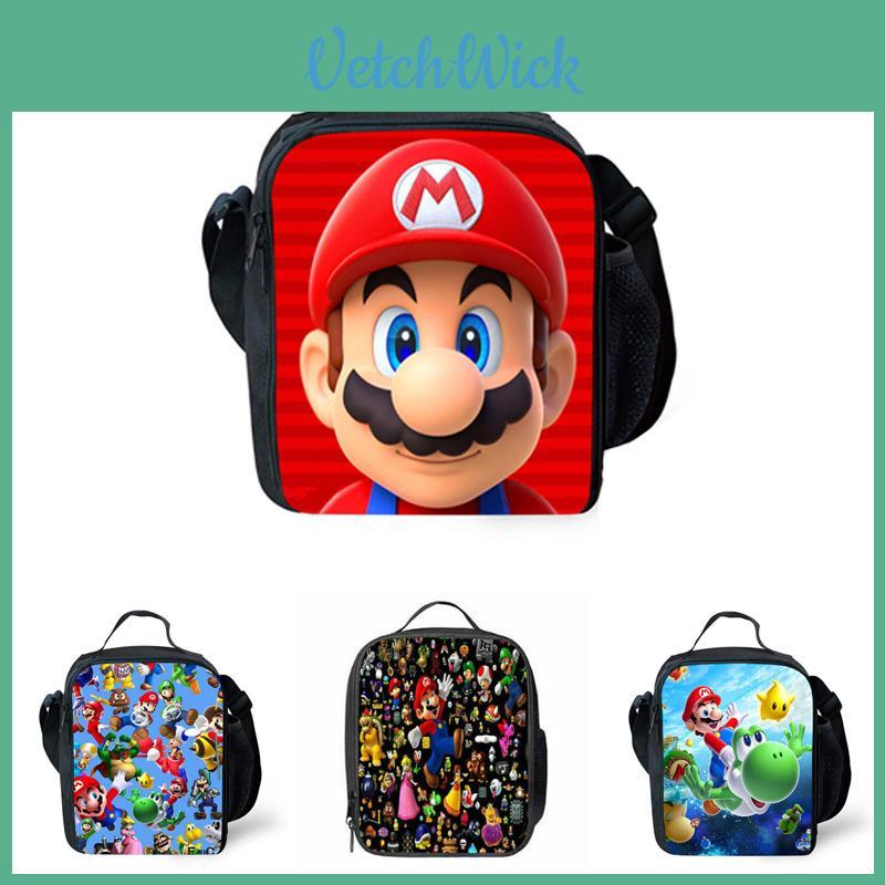 Vibrant Super Mario Kids Lunch Bag With Adjustable Strap And Mesh Pocket
