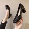 Fashion 2025 New High Quality Women Retro Square Heel Single Shoes Fashion Style Squares Head Leathers Shoes High Heels