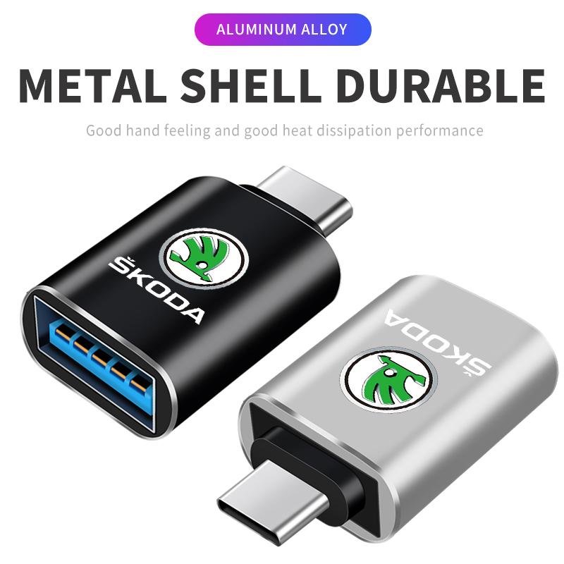 TTJJ2 Type C To USB Port Converter Charging Cable Adapter For Skoda Octavia Superb Rapid Kodiaq Karoq Fabia Kamiq Enyaq Vision RS Y