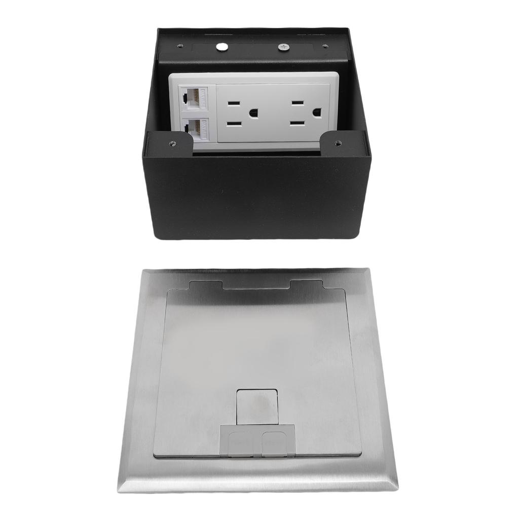 Recessed Floor Socket 2 Receptacles 2 Network Ports PC Stainless Steel Floor Electrical Outlet with Sealing Ring
