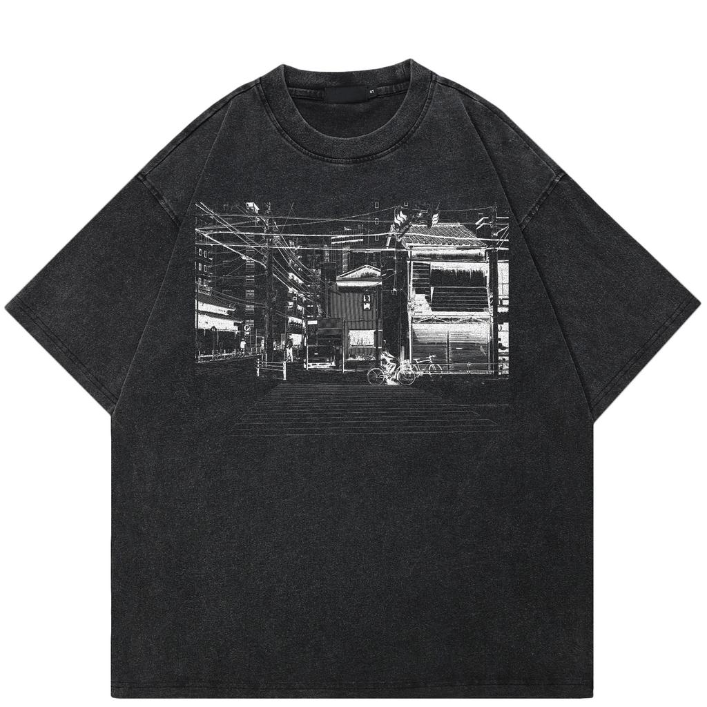Streetwear Japanses Streetscape Graphic Unisex T-Shirt Cotton Tshirt Unisex Tops Tees Summer Short Sleeves T Shirt