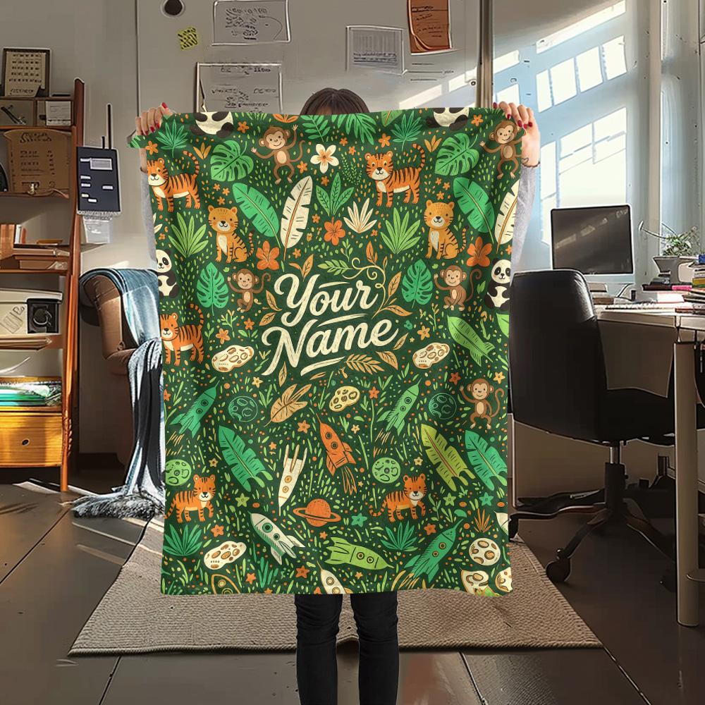 Custom Name Forest Animal Flannel Blanket, High quality Comfortable for All Seasons, Home Decor, Warmth and Comfort