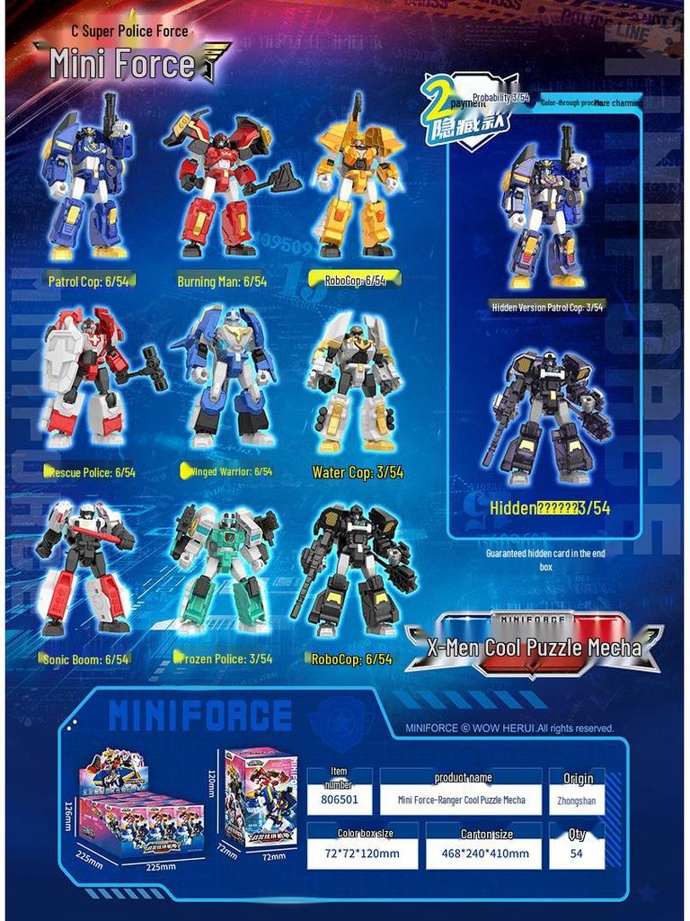 Mini Force 7 Super Agent King Power Patrol Transforming Robot Toy Model