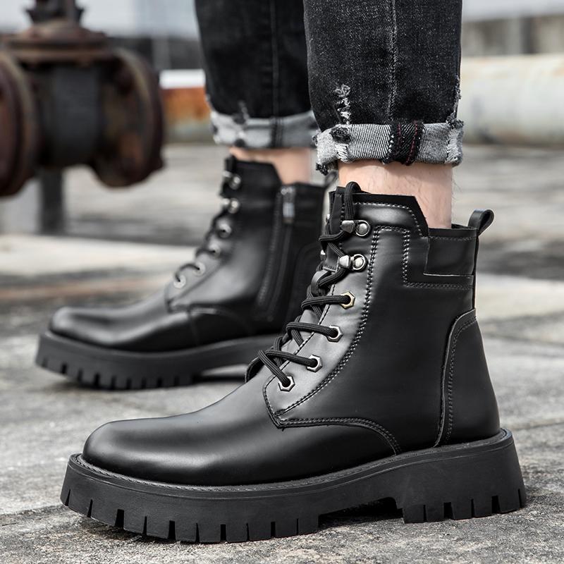 Мужские уличные ботинки с толстым дном и высоким верхом 2024 года из натуральной кожи, универсальные теплые зимние ботинки для мужчин, удобные ботинки для мотокросса