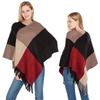 Plaid Colorblock Knit Tassel Poncho - Autumn & Winter Imitation Cashmere Shawl