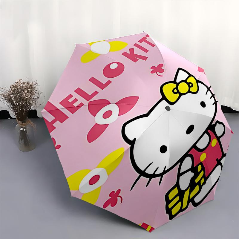 1pc Hello Kitty Automatic Opening Folding Umbrella - Portable 3-Fold Design with Iron Frame, Perfect for Festivals, Travel, Daily Use, and Gifts.D075