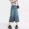 Vintage Half-body Skirt Female Front Split Design High-waisted Meat Pear-shaped A-line Medium-length Straight Package Hip Cowboy Skirt Denim Skirt