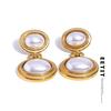 Vintage Simulated Pearls Drop Fashion Earrings 18K Golden PVD Plated Stainless Steel Versatile Stylish Jewelry Waterproof