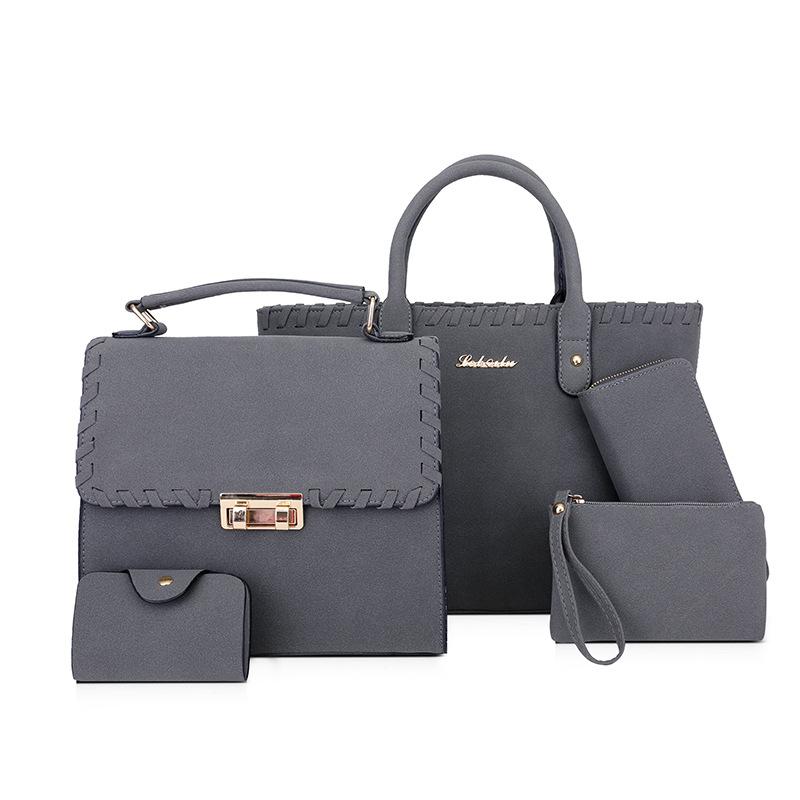 Новая плечевая сумка класса люкс контрастного цвета, плетеная сумка-ведро большой вместимости, однотонная сумка с замком, сумка через плечо, набор из пяти предметов