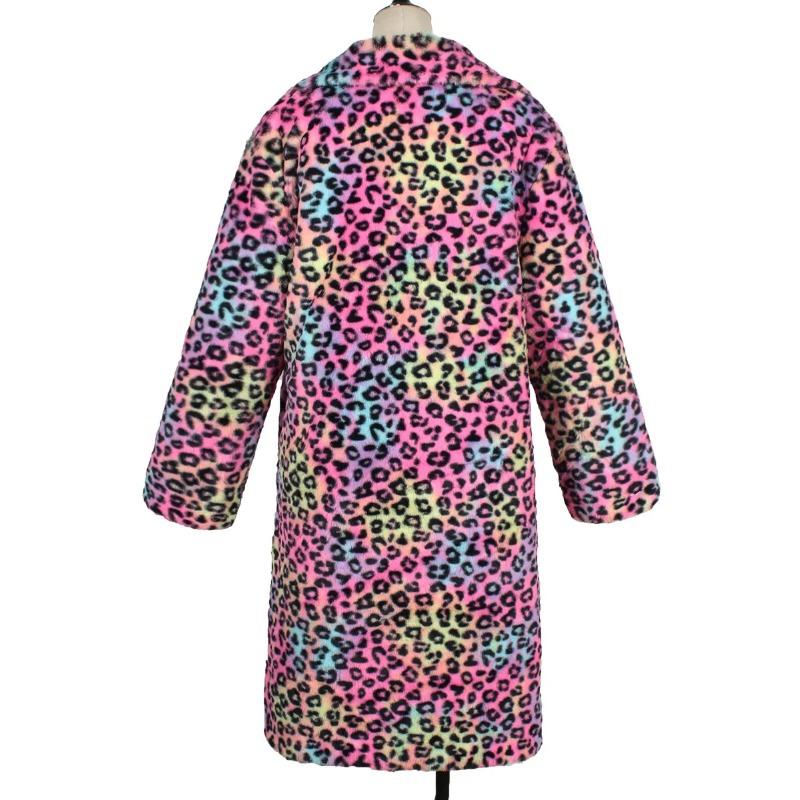 Вайла Пальто из меха Осень Зима Женская Мода Повседневное Пальто из искусственного меха с имитацией леопарда Плюшевое Длинное Пальто Зимняя Куртка