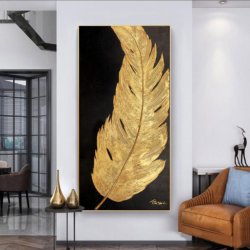 Золотое, серебряное перо, креативное украшение для дома, картина, настенная художественная картина, современное искусство, простое украшение для гостиной