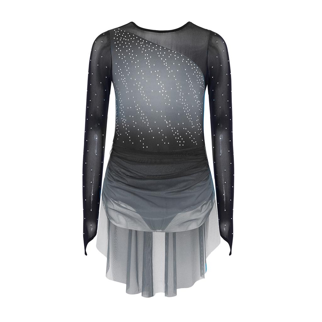 Girls Long Sleeve Sheer Mesh Patchwork Gradient Lyrical Dance Dress