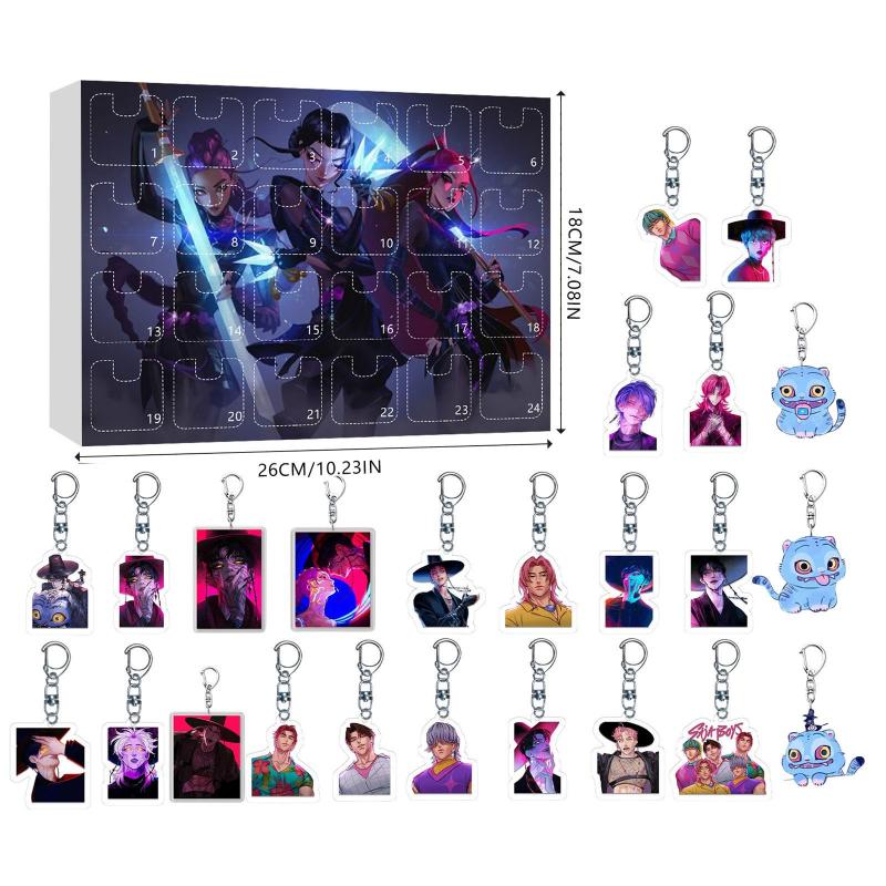 K-pop Охотники на демонов Адвент-календарь Слепой бокс Календарь обратного отсчета с 24 игрушками-брелоками Подарочный пакет Подвеска Смешная игра Коллекционные предметы