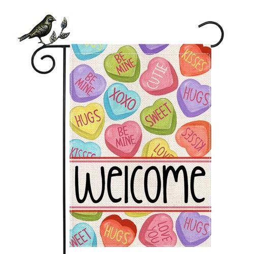 GEEORY Valentines Day Hearts Welcome Garden ag 12 x 18 Inch - Hugs XOXO Be ... OOV IIC