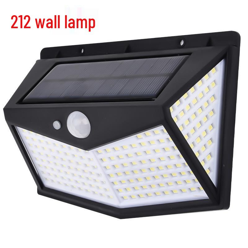 114LED Four-Sided Solar Wall Light with Motion Sensor for Outdoor Use - Ideal for Streets, Villas, and Courtyards.