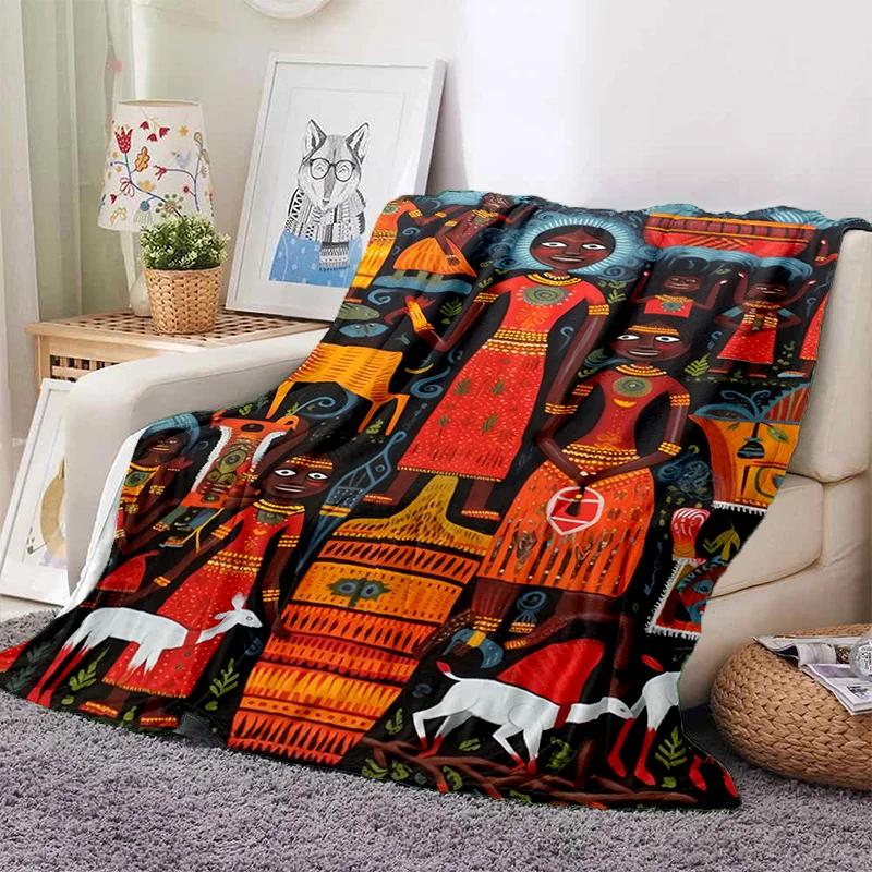 Cartoon Africa Ethiopian Painting Art Soft Flannel Blanket for Bed Bedroom Sofa Picnic,Throw Blanket for Outdoors Leisure
