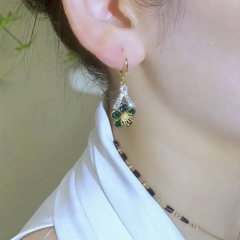 Новые летние роскошные серьги-цветы из зеленого кристалла для женщин, модный персонализированный повседневный аксессуар, ювелирные украшения для вечеринок, подарки на день рождения AVE