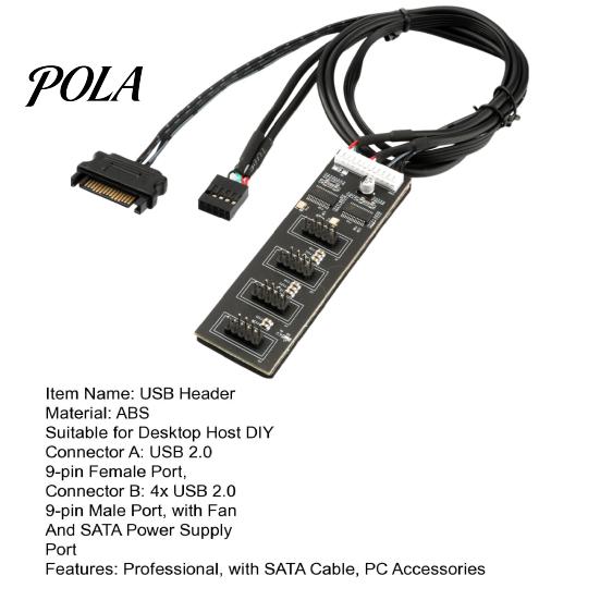 USB-хаб 2.0 с RGB-подсветкой и кабелем питания SATA, 1 на 4 порта, 9-контактный внутренний хаб-разветвитель для материнской платы, CPU, WiFi-приемника, вентилятора охлаждения