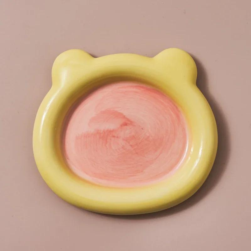 Корейская тарелка Мультяшные десертные тарелки Милые керамические обеденные тарелки Расписанные вручную Плоские Завтрак Салат Фруктовая тарелка Блюда и тарелки