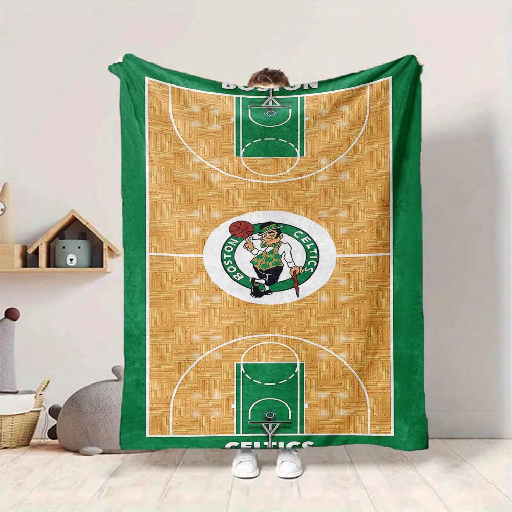 1pc Boston Celtics Basketball Court Flannel Blanket, Soft Skin Friendly with Digital Printing, Various Sizes Available for Family, Friends, Birthday