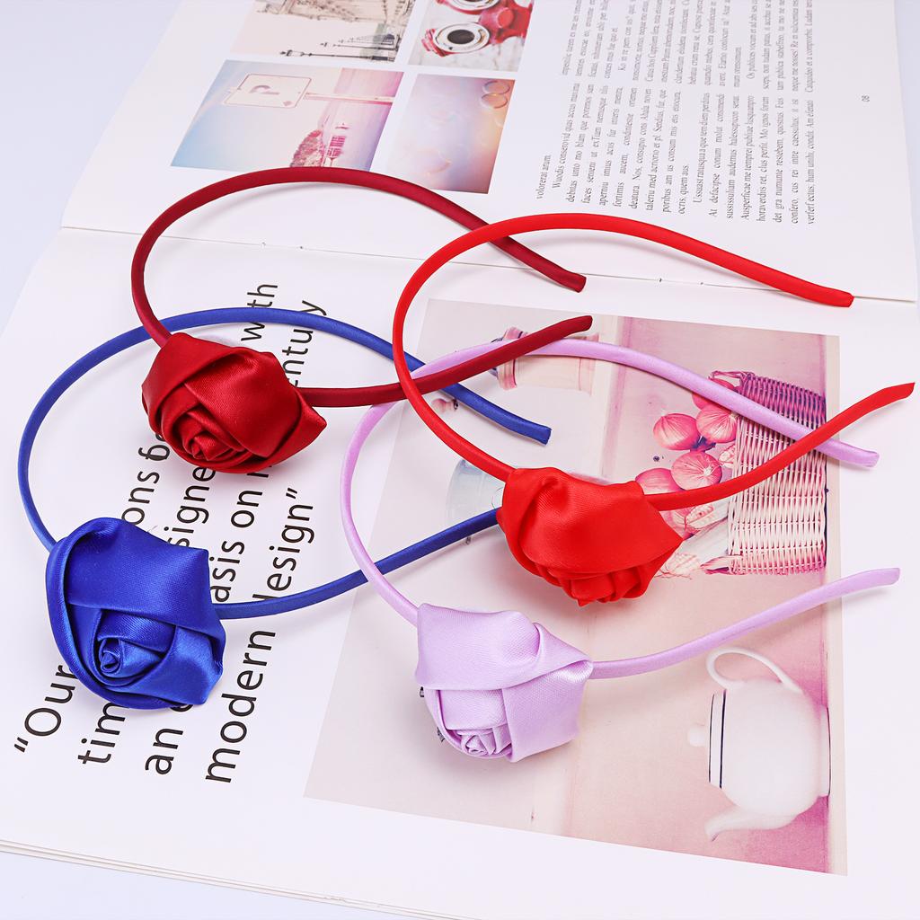 Повязка на голову для девочек с атласным цветком розы, винтажный стиль, аксессуары для волос, головной убор для свадебного костюма, ручная работа