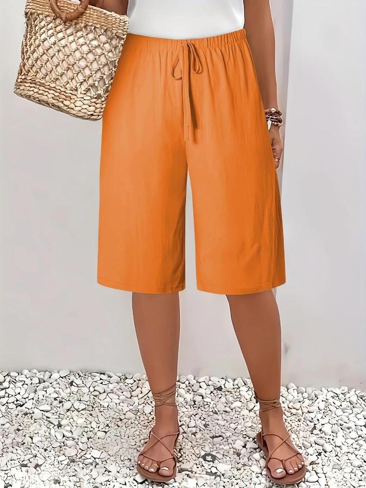 Solid Color Casual Mid Length Womens Five Point Pants
