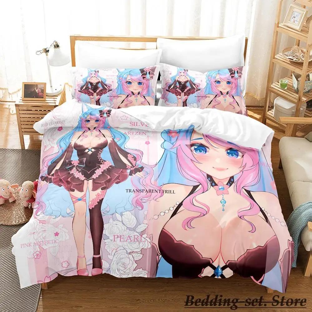 Сексуальные девушки Silvervale VTuber Постельное белье Односпальный Двуспальный Полный Королевский Кинг-сайз Комплект постельного белья Взрослый Детский Спальня Комплекты пододеяльников Аниме Каваи