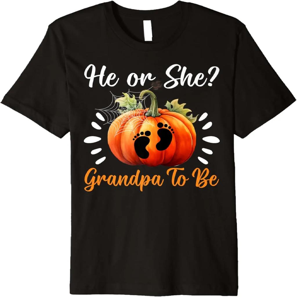 Gender Reveal Baby He or She Grandpa To Be Pumpkin Halloween Premium T-Shirt
