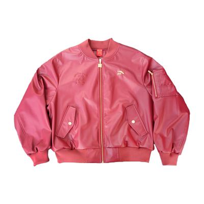 Простая Удобная Универсальная Кожаная Куртка с Воротником Бейсбол и Длинным Рукавом Женские куртки Вишнево-Красный 162518609-1