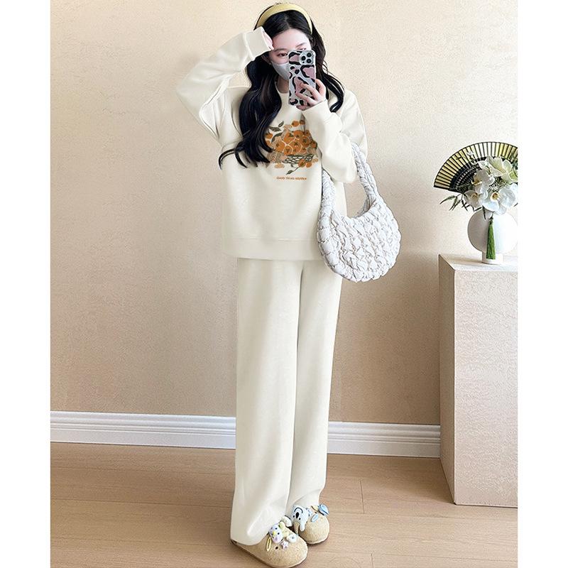 Беременность 2025 Весна/Осень Уличная Мода Темно-Серый Свитшот и Брюки Комплект