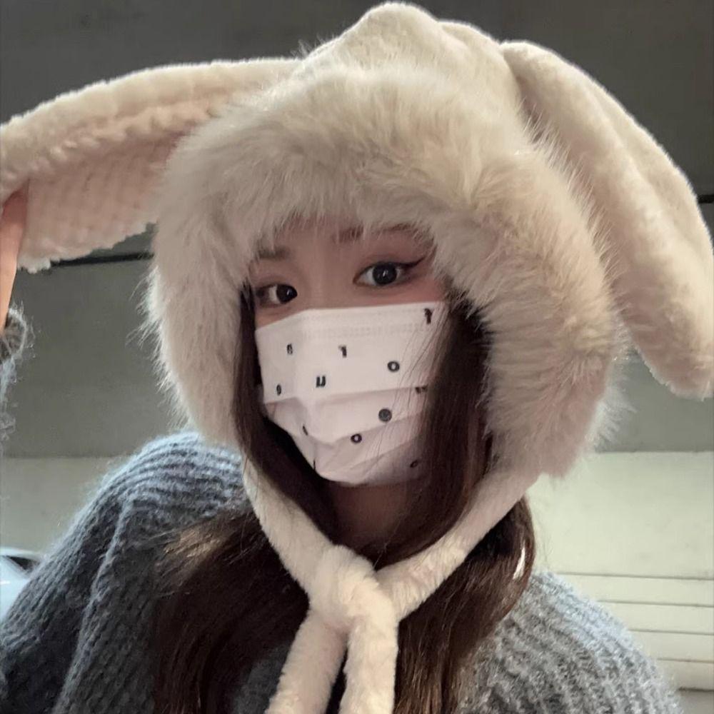 Winter Plush Ear Protection Hat Warm Bucket Hat New Big Rabbit Ears Hat Women