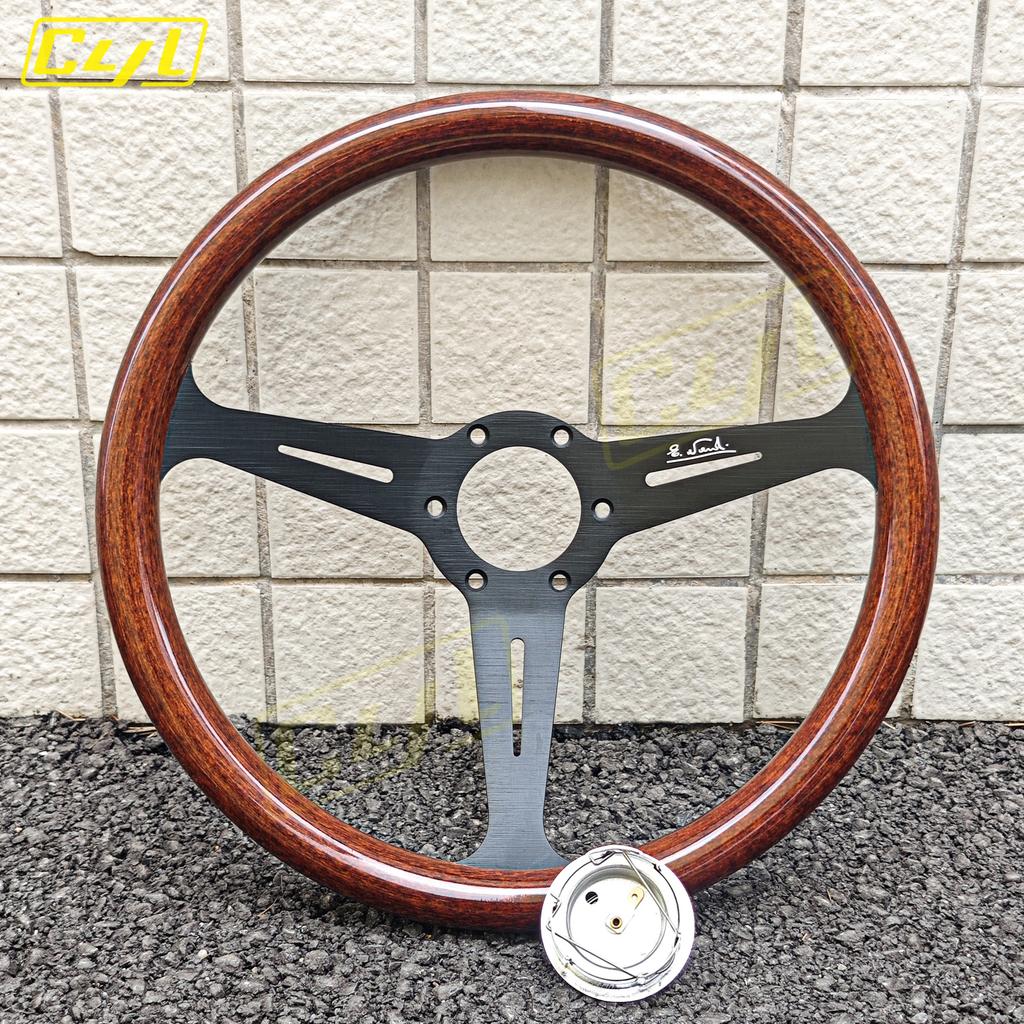 JDM 14inch 358mm Copy Wood Steering Wheel Black Silver Spoke JDM Universal Classic Sports Steering Wheel