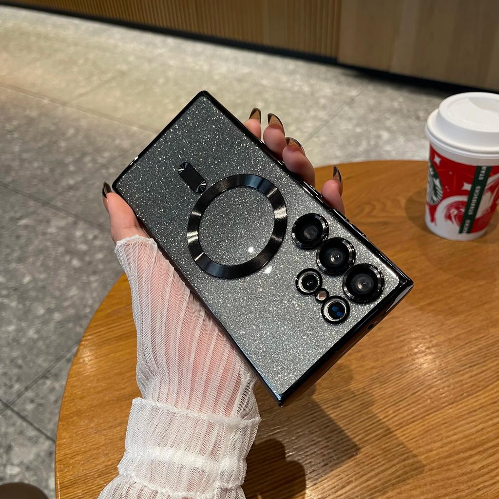 Роскошный блестящий чехол с беспроводной зарядкой для Samsung Galaxy S24 S23 S22 S21 Ultra Plus, магнитный чехол MagSafe Allround, чехол для камеры, чехол