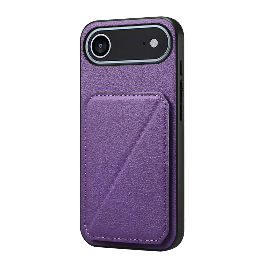 For iPhone 17 Air Case Card Holder Kickstand Calf Textured Leather+PC+TPU Phone Cover
