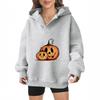 Women's loose Halloween pumpkin hooded sweatshirt, printed and plush pullover, American casual thick autumn and winter hoodie