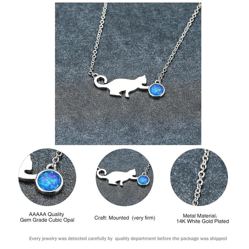 Милые ожерелья с подвеской в виде кошачьего мяча с синим огненным опалом для женщин, винтажные модные украшения с животными, свадебное ожерелье из серебра 925 пробы