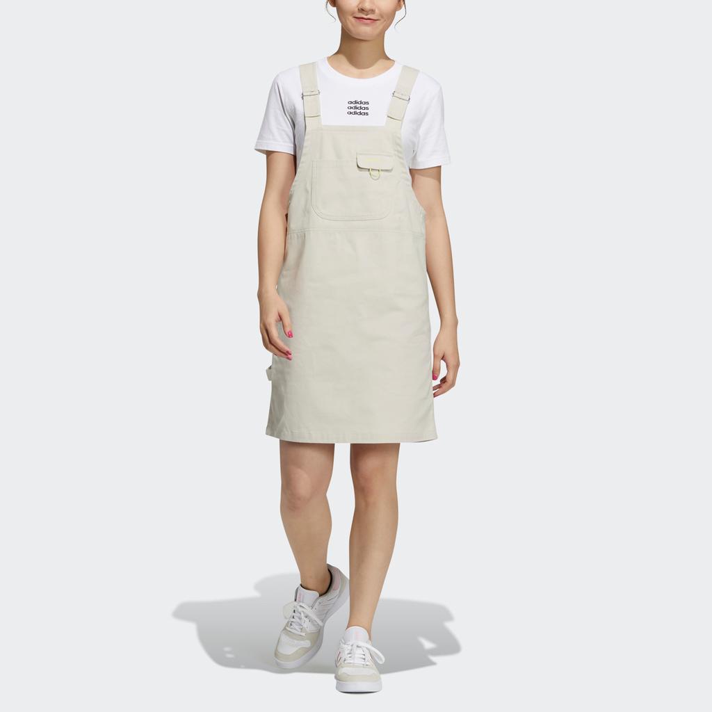 Adidas Neo Casual Breathable Comfortable Strap Square Neck Fitted Sleeveless Dress Women Dresses Off-White H16284