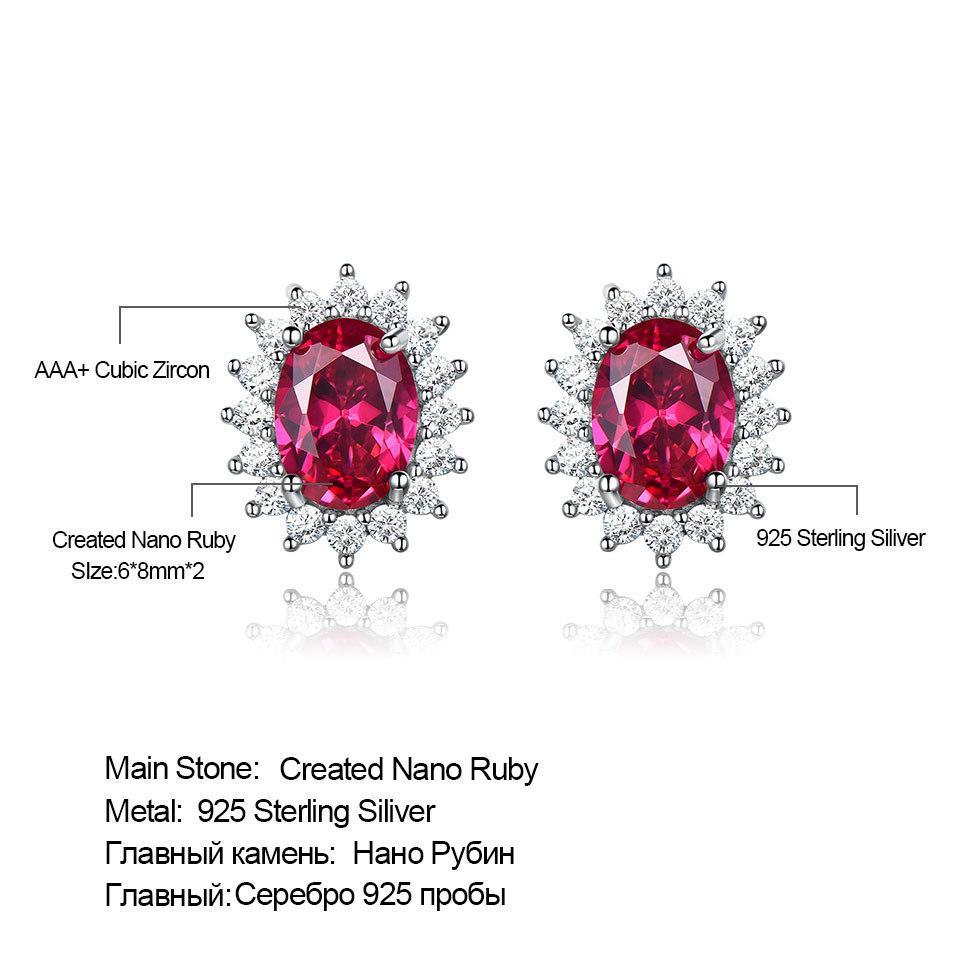 Luxury Genuine 925 Sterling Silver Earrings Oval Ruby Cute Zirconia Stud Earring