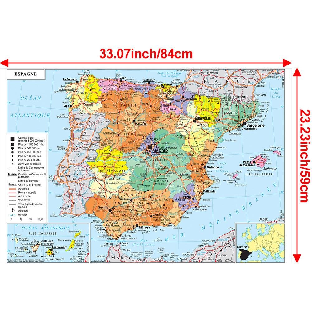 French Map-Spain Administrative Map-Frameless Educational Wall Art Decor,Gift for Language Learners&Geography Enthusiasts