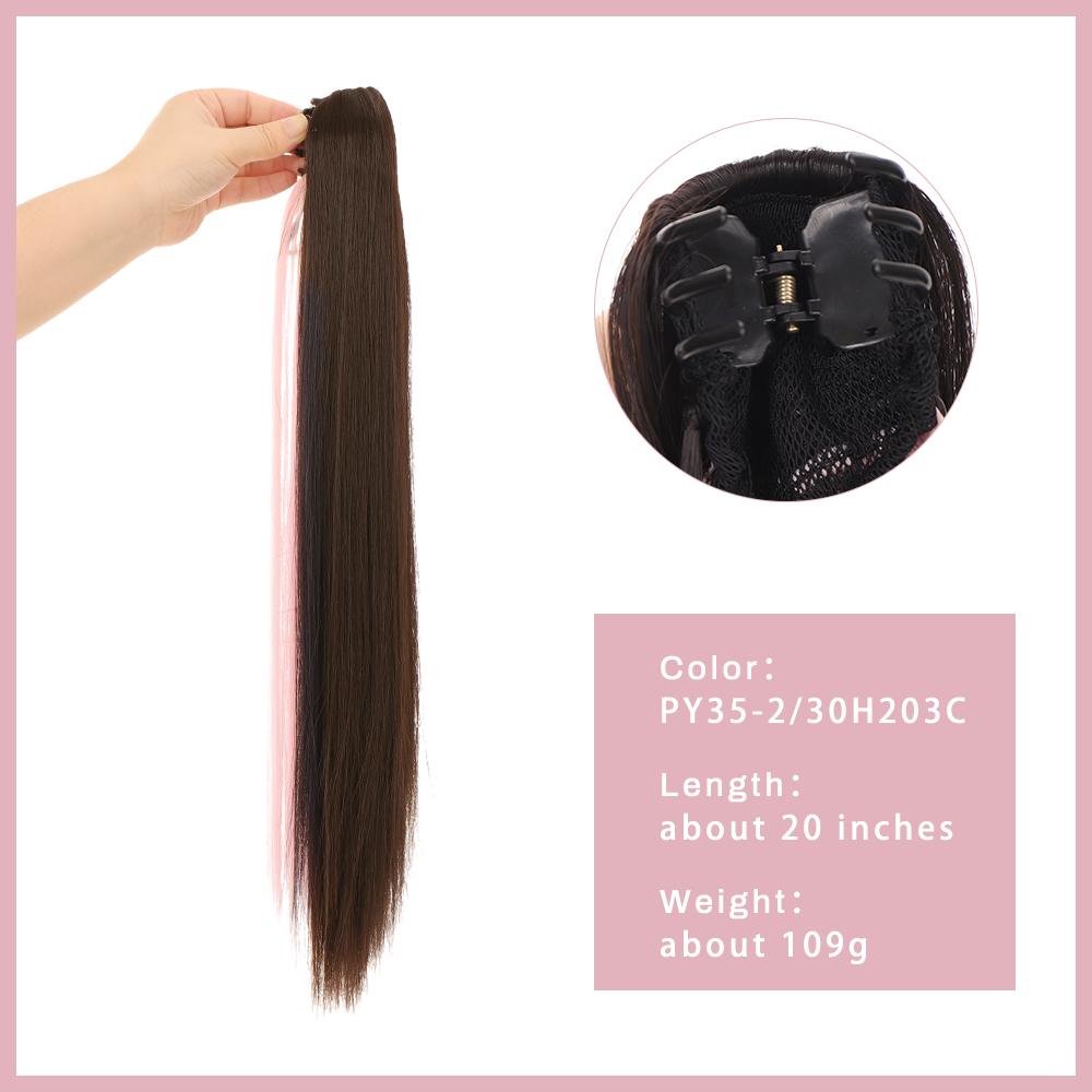 Long Straight Claw Clip Ponytail Brown Black Mixed Pink Synthetic Ponytail Ponytail Wig for Women