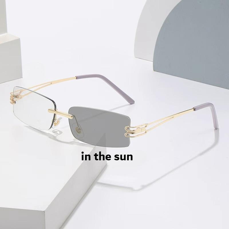 Модные безободковые квадратные очки для коррекции близорукости с изменяющими цвет линзами для женщин и мужчин, фотохромные очки для коррекции близорукости с защитой от синего света, роскошные очки для близи