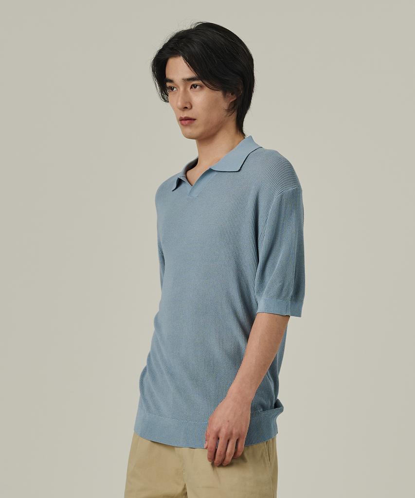 ANALOG MOOD Neff Open Collar Short Sleeve Knit (Light Blue)