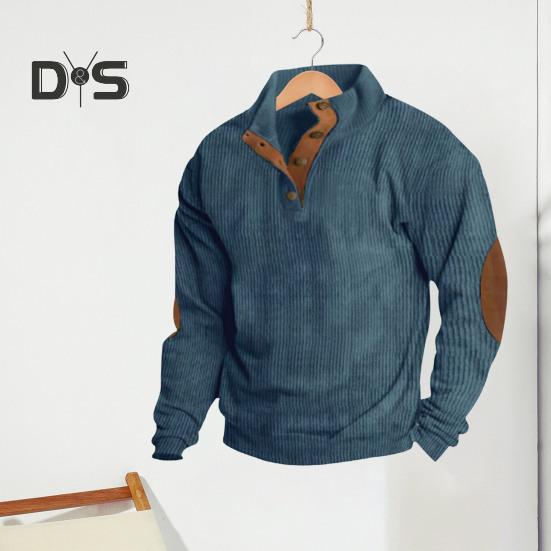 Весна Осень Мужской Топ Цветные Блоки Лоскутная Ретро Стиль Полуоткрытый Воротник-стойка Толстовка Плюс Размер Свободный Длинные Рукава Топ Повседневная Жизнь Офис И Отдых