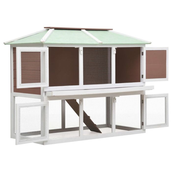 Cage double pour animaux - vidaXL - Marron - Bois de sapin - 130 x 68 x 105 cm - Extérieur
