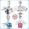 Genuine Copper Travel Passport Plane Charms Beads Pendants Fit Original Bracelet Diy For Women Jewelry Gift